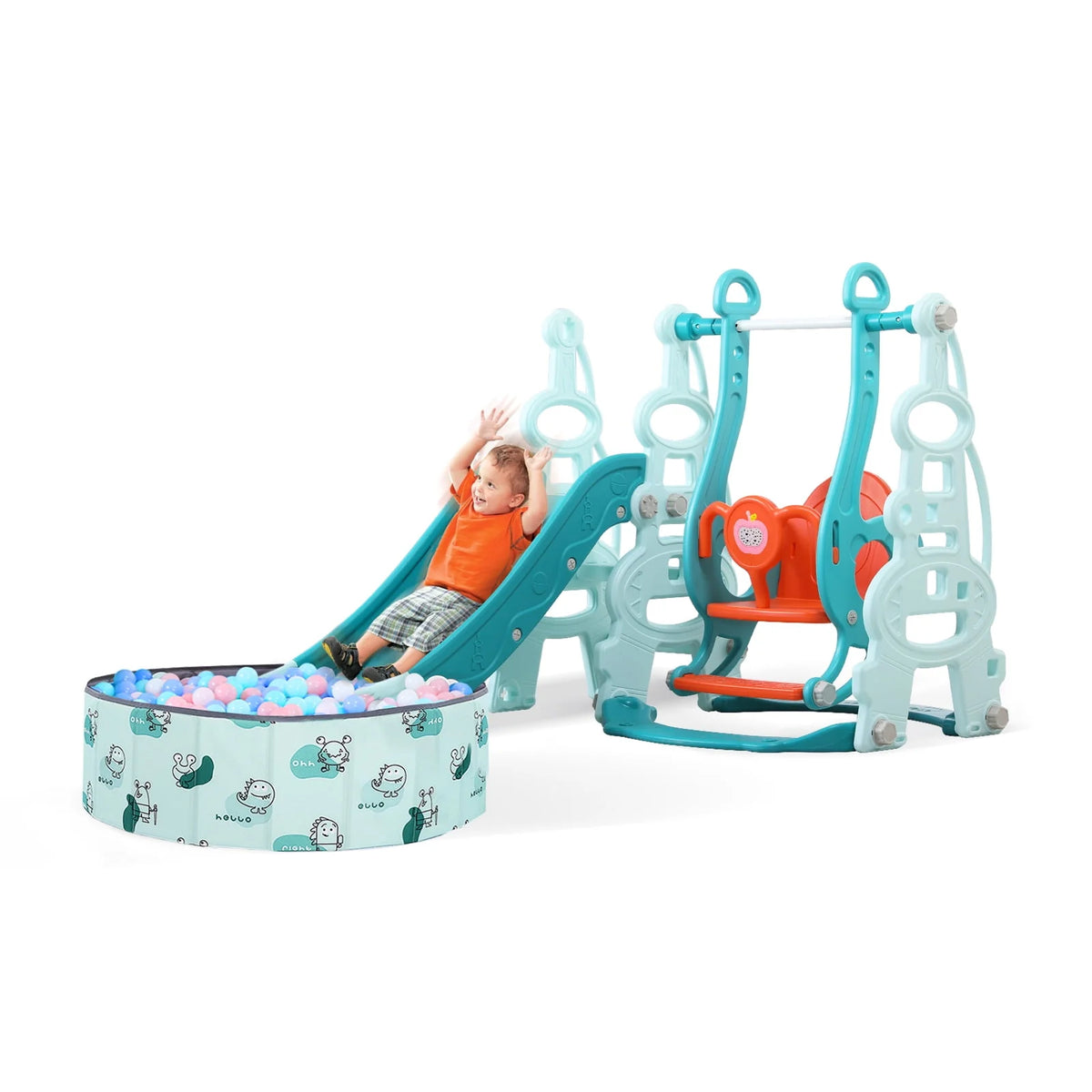 4-in-1 Kids Swing and Slide Set with Basketball Hoop and Climber P684