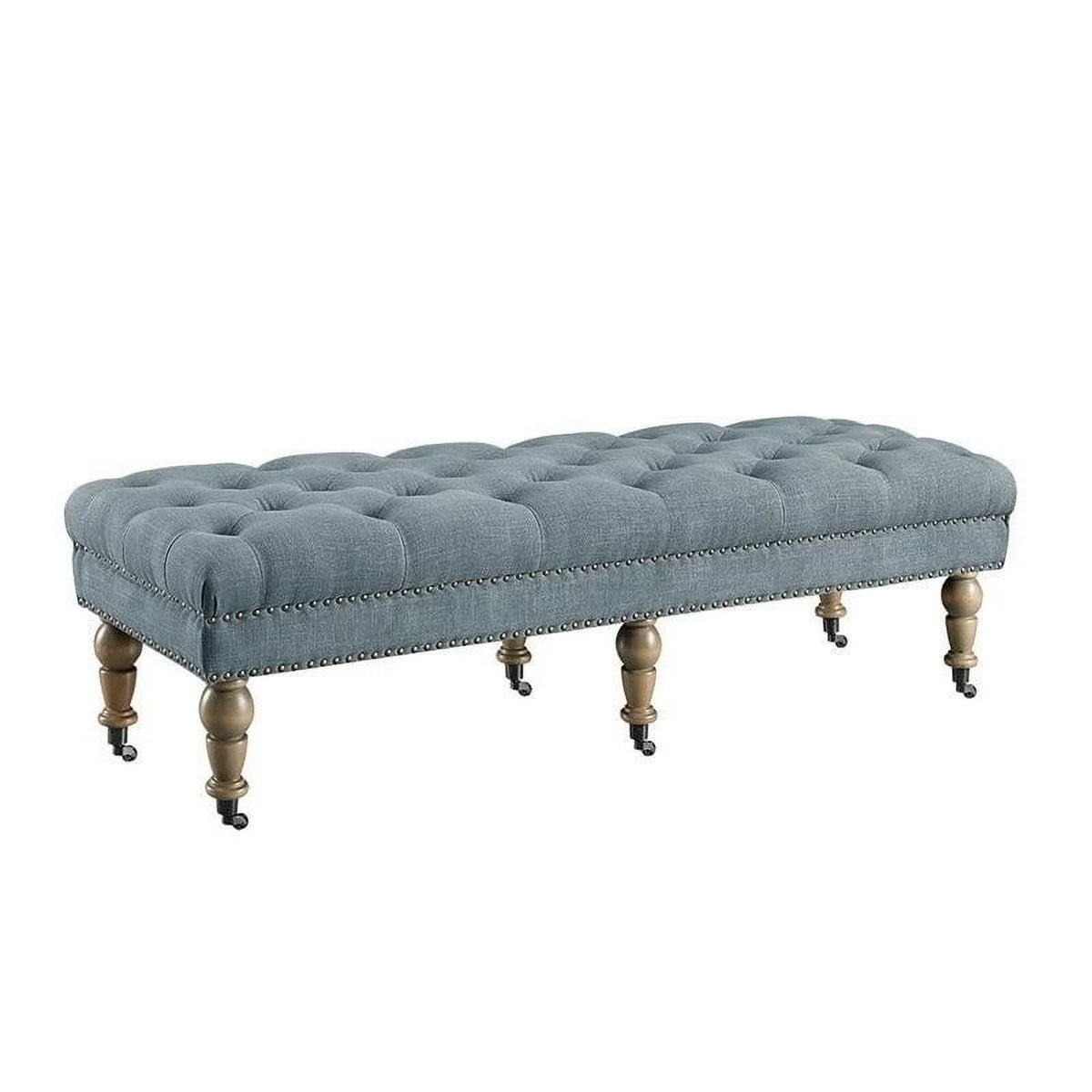 Washed Blue Fabric Bench with Casters J634180