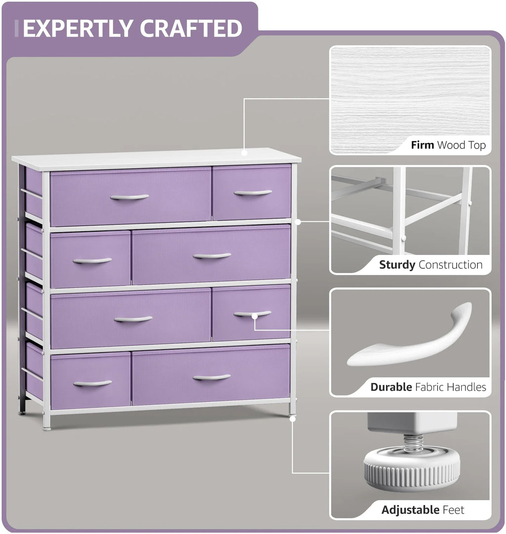 8 Drawer Fabric Dresser with Wood Top D88158