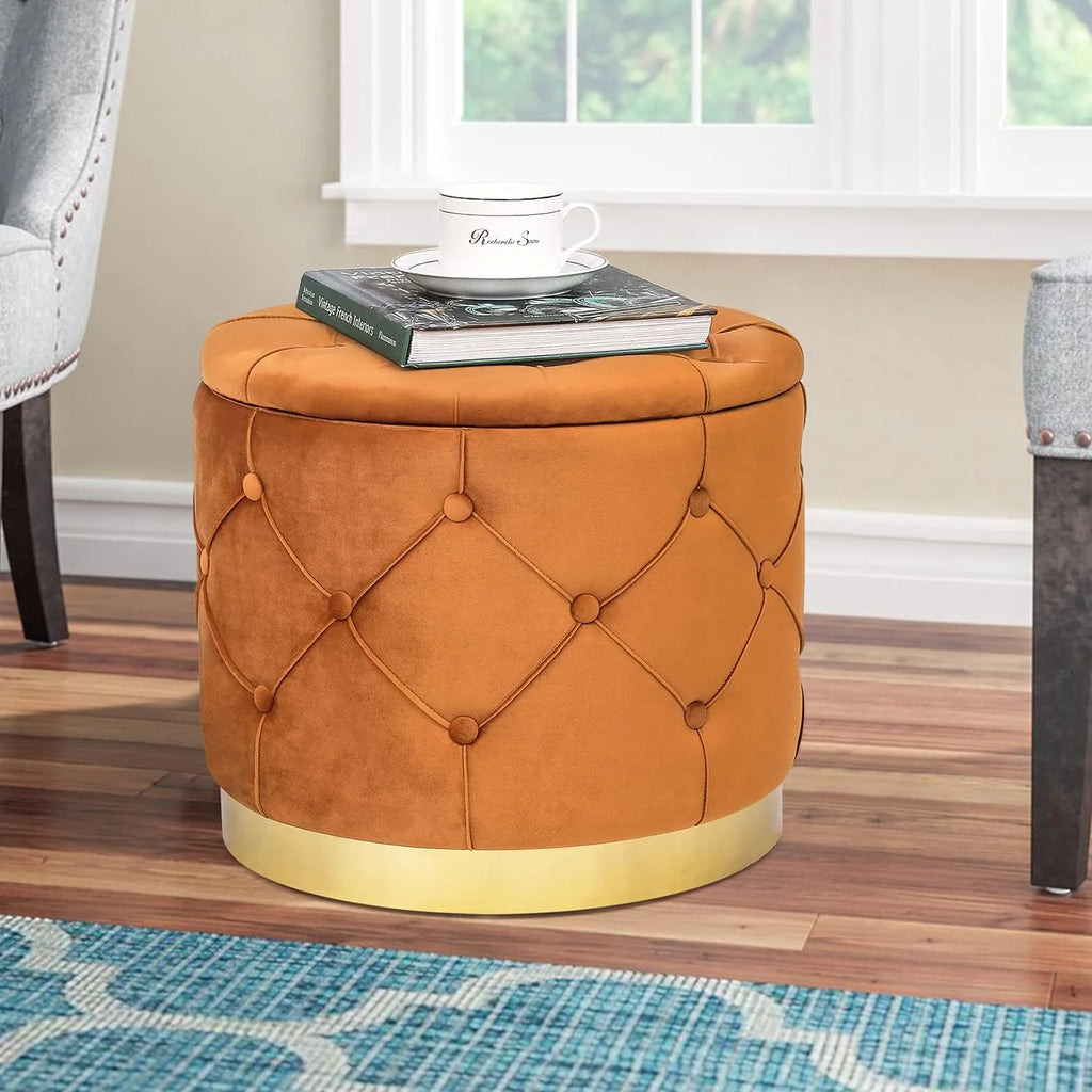 Orange Velvet Round Storage Ottoman R470