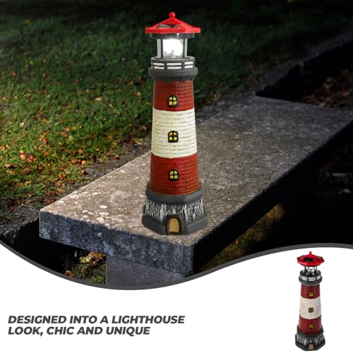 Solar Lighthouse Statue with LED Light 14.76 Inch Red I531