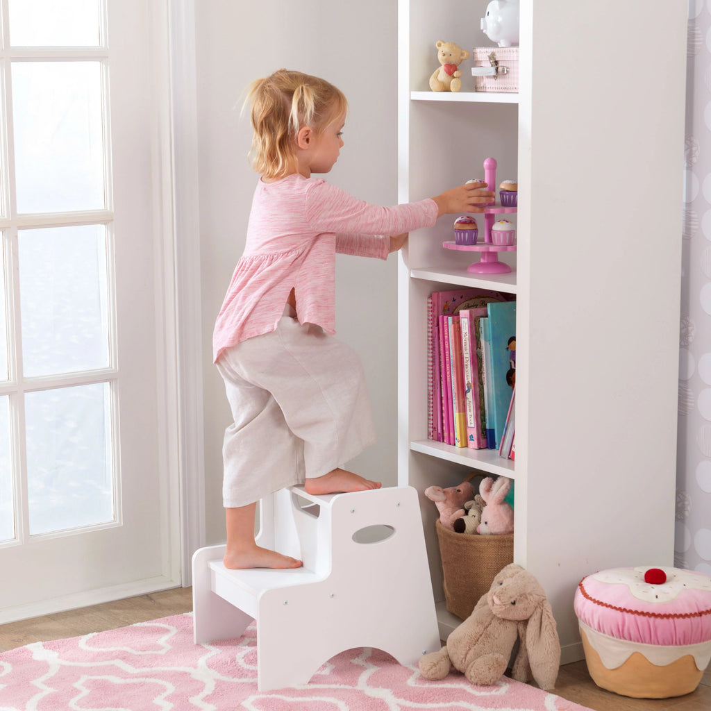 Wooden Two-Step Children's Stool with Handles White D1999