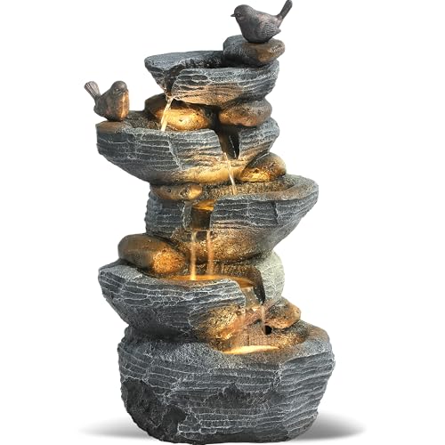 5-Tiers Cascading Rock Water Fountain with 4 LED Lights Z3557