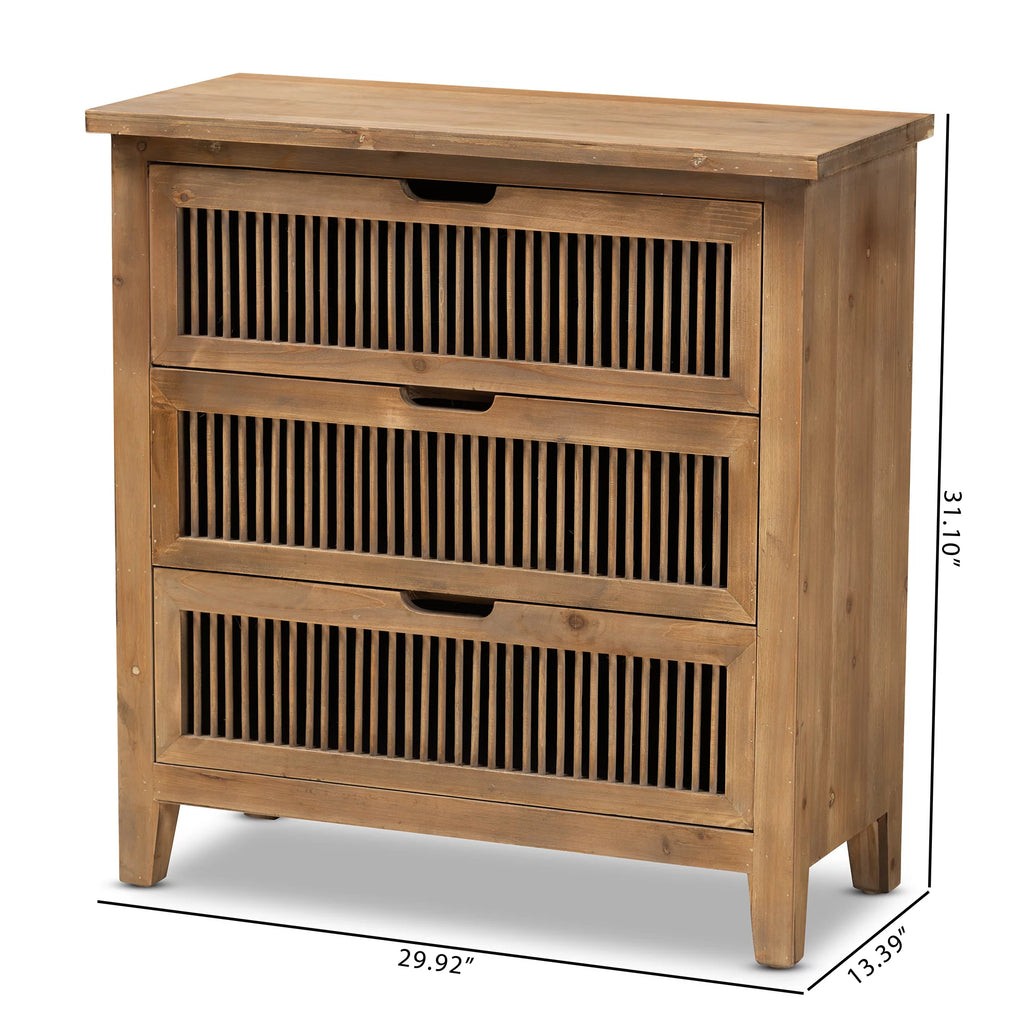 Medium Oak 3-Drawer Wood Chest H2479