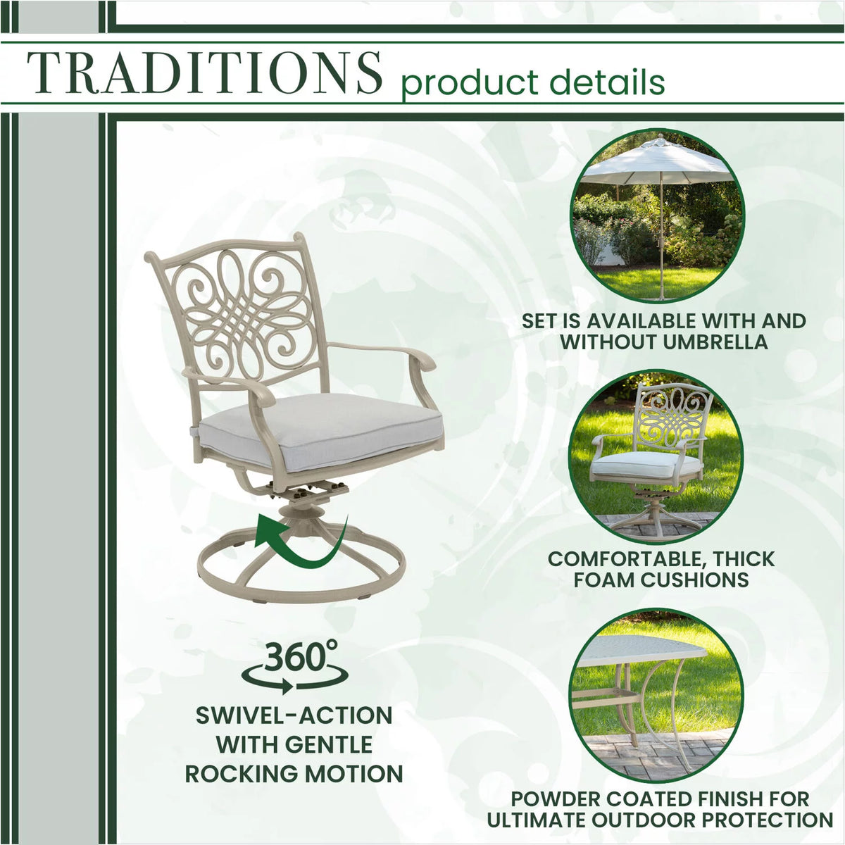 7-Piece Cushioned Swivel Rocker Patio Dining Set with Cast Aluminum Table Q3764
