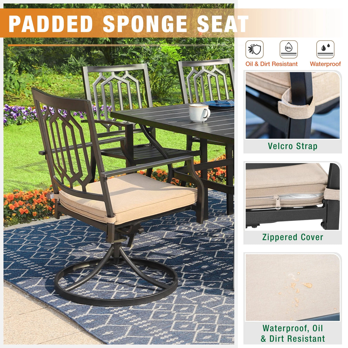 5 Pcs Outdoor Patio Metal Dining Set Swivel Chairs and Square Table Z430552