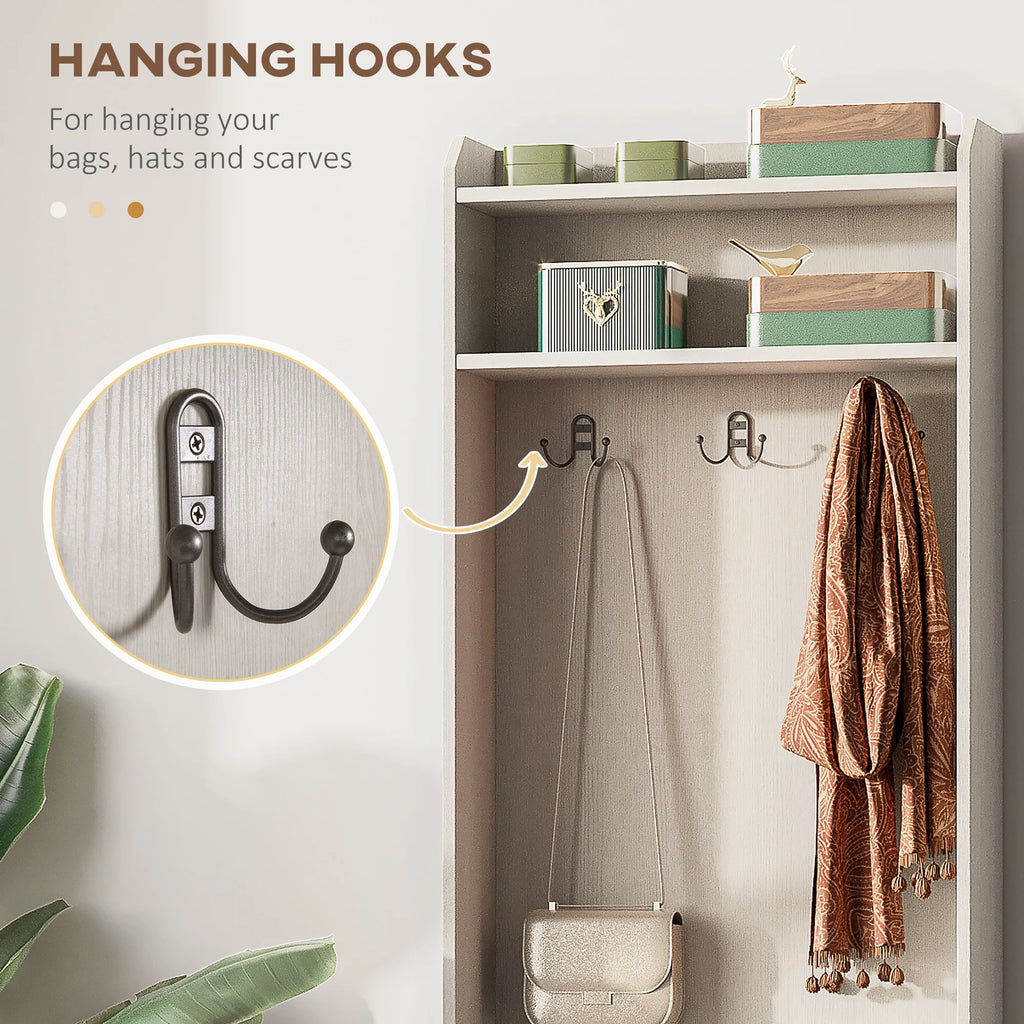 White Hall Tree with Shoe Storage Bench and Coat Rack K374