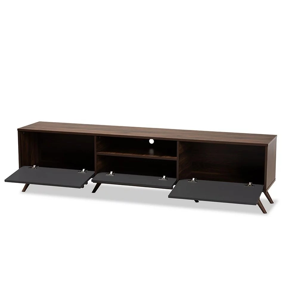 Grey Walnut Wood TV Stand with Drop-Down Compartments A6914