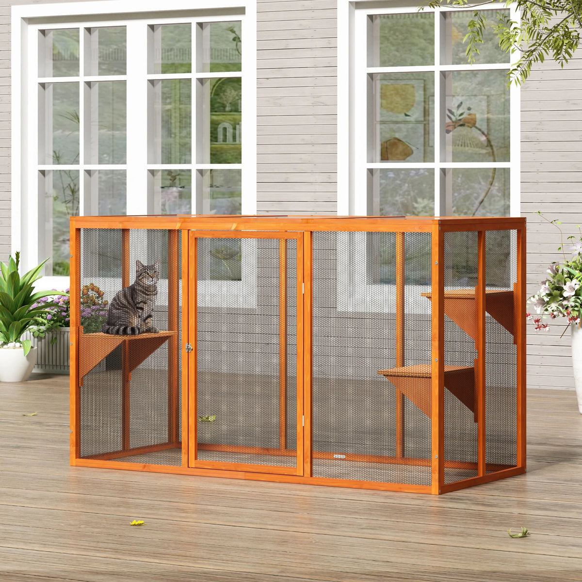 Wood Outdoor Cat House with Platforms F4894