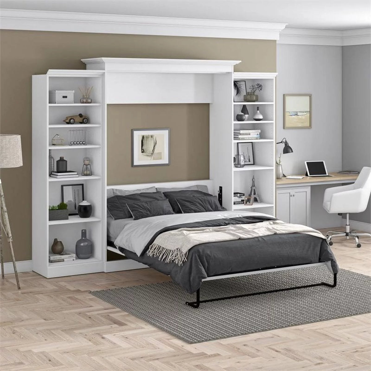 Queen Wall Bed with Storage in White T574618