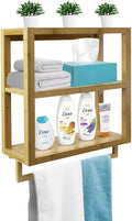 Bamboo Finish 3-Tier Wall-Mounted Bathroom Organizer with Towel Rack E37929