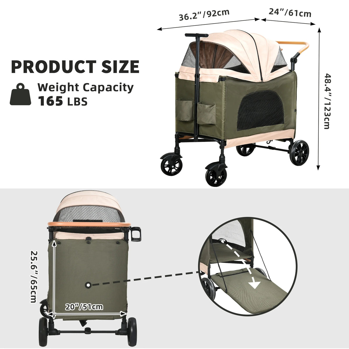 Foldable 4 Wheels Dog Stroller with Storage Basket L183
