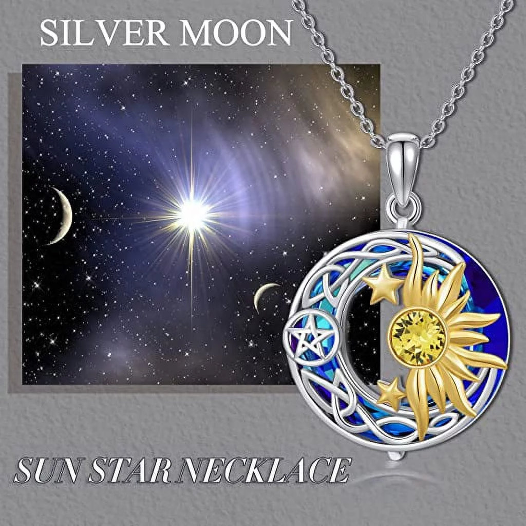 925 Sterling Silver Moon Sun Star Necklace K20703