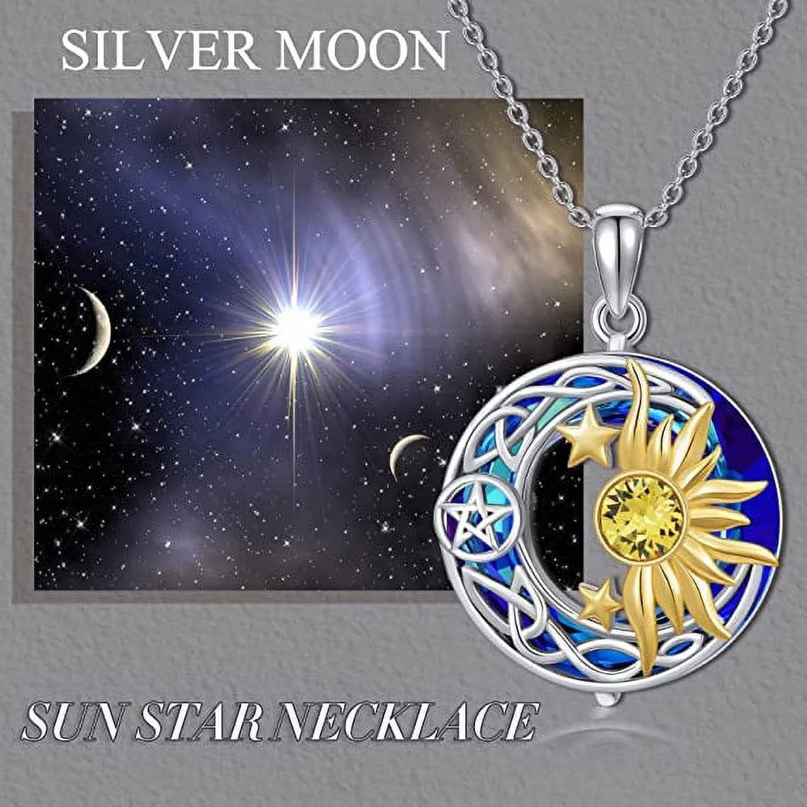 925 Sterling Silver Moon Sun Star Necklace K20703