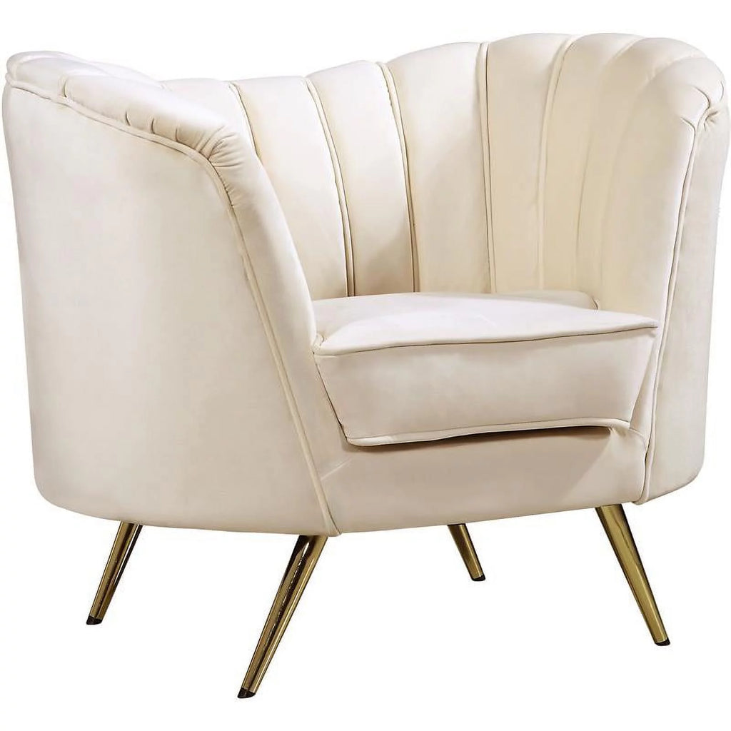 Cream and Gold Accent Chair Chaise and Loveseat 3-Piece Set K493