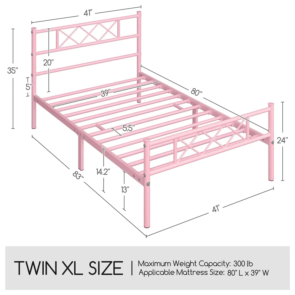 Queen Size Black Metal Platform Bed Frame with Headboard and Footboard V740
