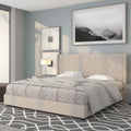 King Size Tufted Upholstered Platform Bed in Beige Fabric N87732