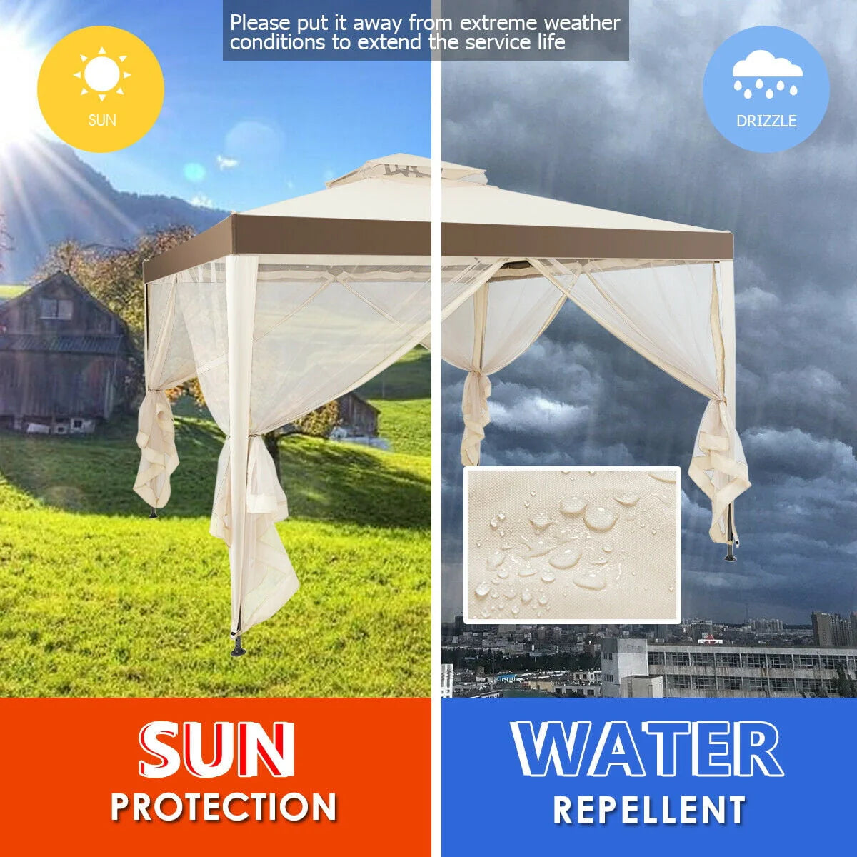 10' x 10' Beige Canopy Gazebo with Mosquito Netting Z647