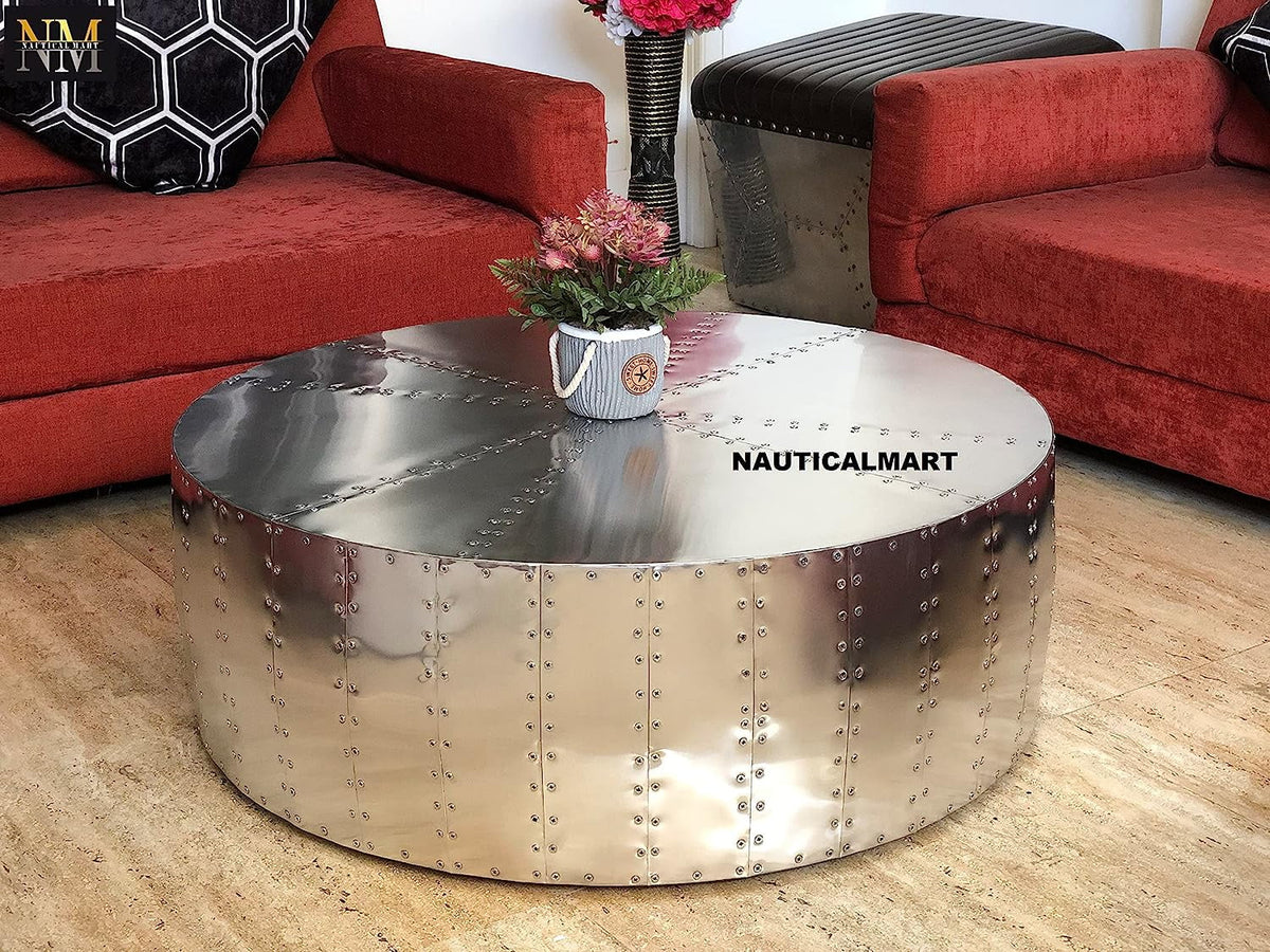 Aluminum Drum Shaped Coffee Table 40 inches B5536