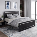 Queen Size Metal Platform Bed Frame with Wooden Headboard & Footboard U7603
