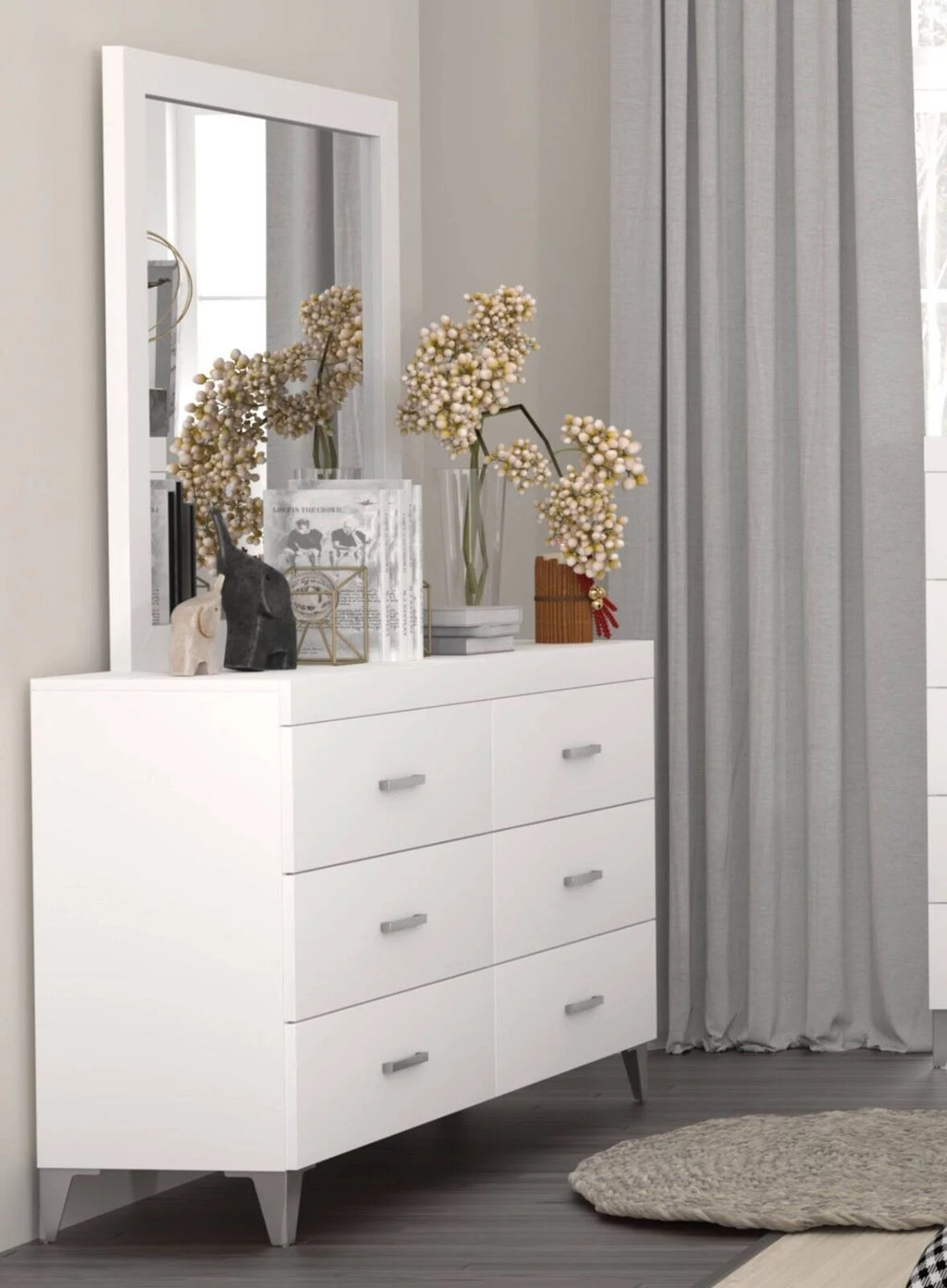 White 5pc Eastern King Bedroom Set with LED Headboard S201