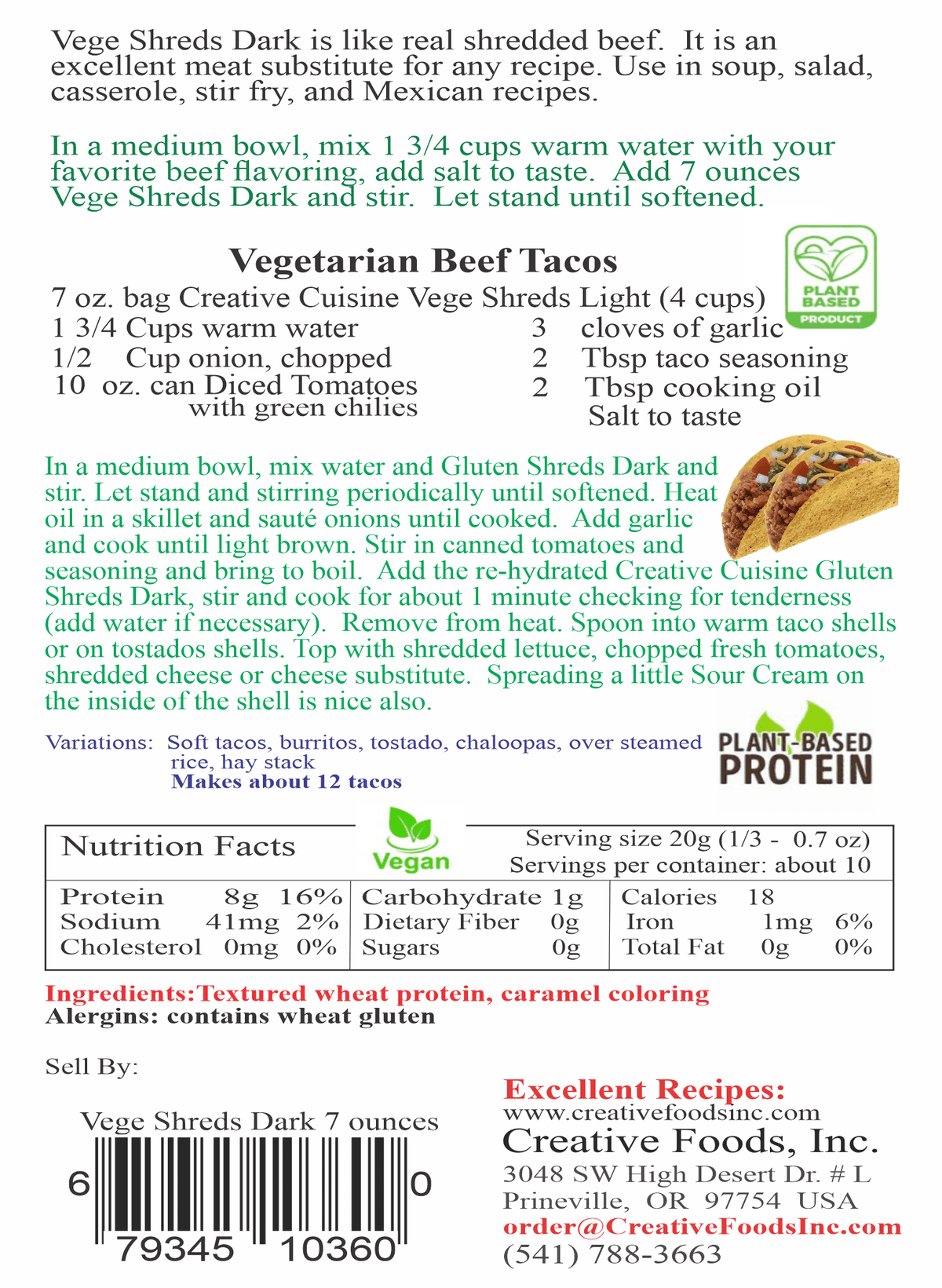 Shredded Dark Veggie Meat 6-7 oz J71284