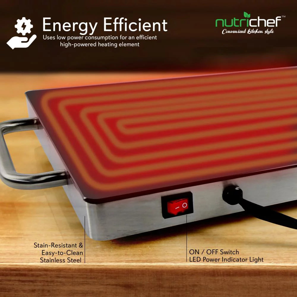 Electric Hot Plate Tray Dish Warmer with Black Glass Top M707429