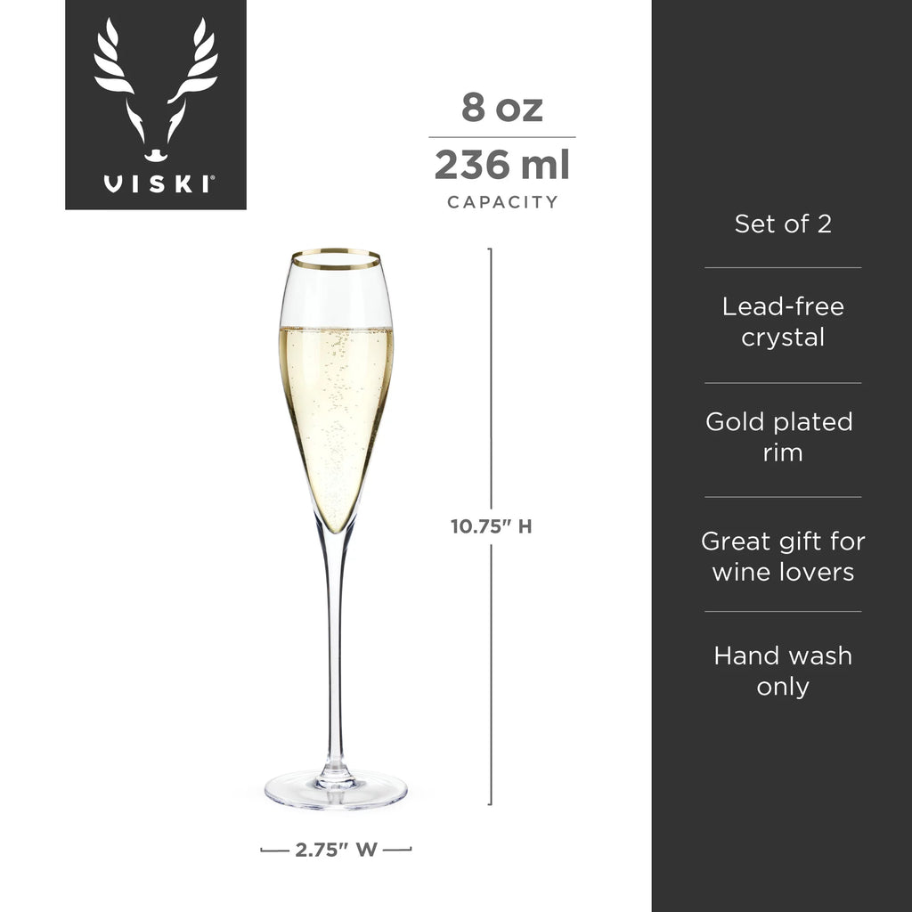 Gold-Rimmed Crystal Champagne Flutes Z179