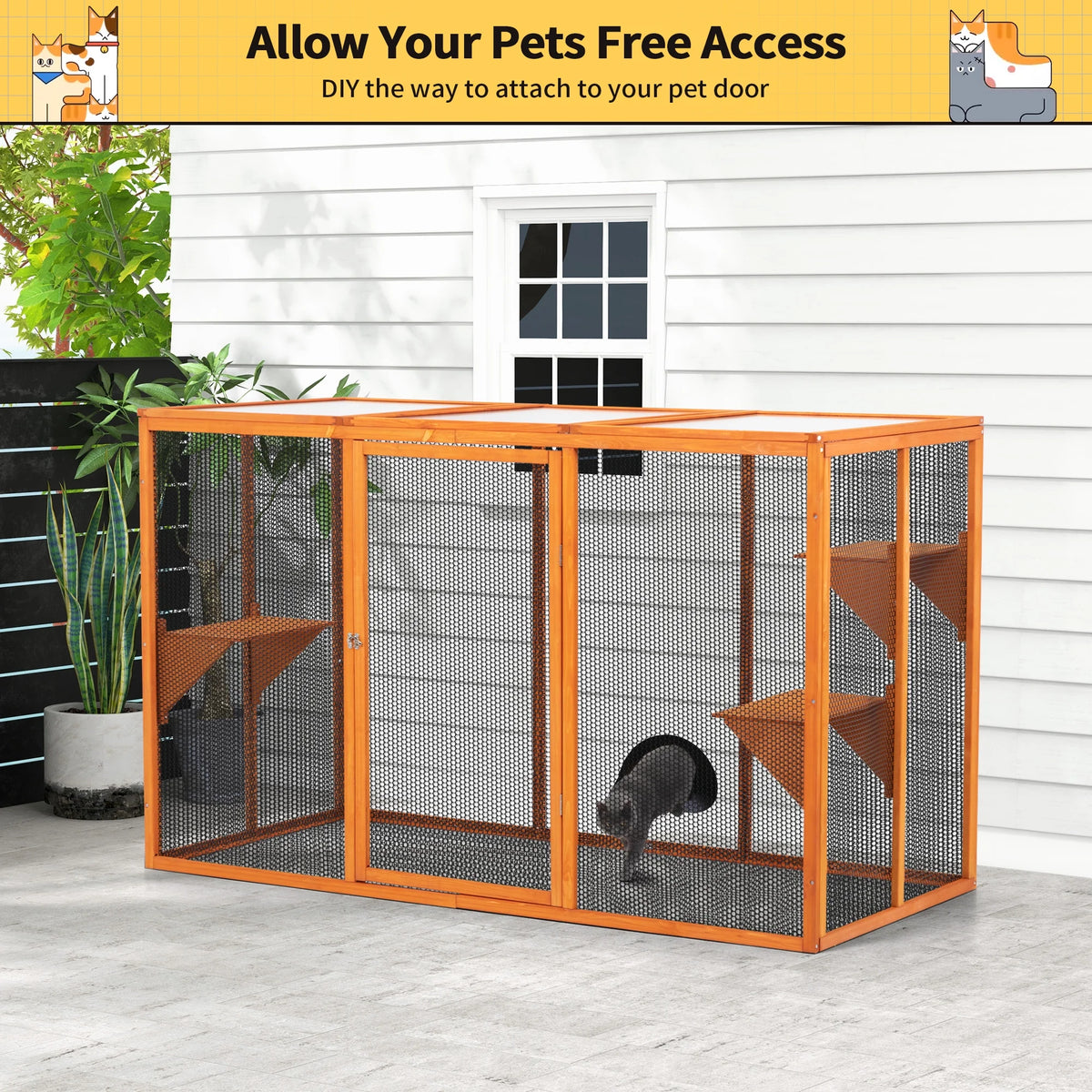 Wood Outdoor Cat House with Platforms F4894