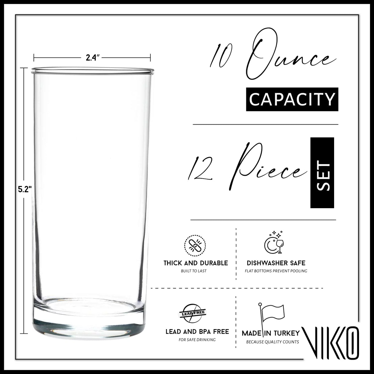 Set of 12 10 Ounce Drinking Glasses L5123