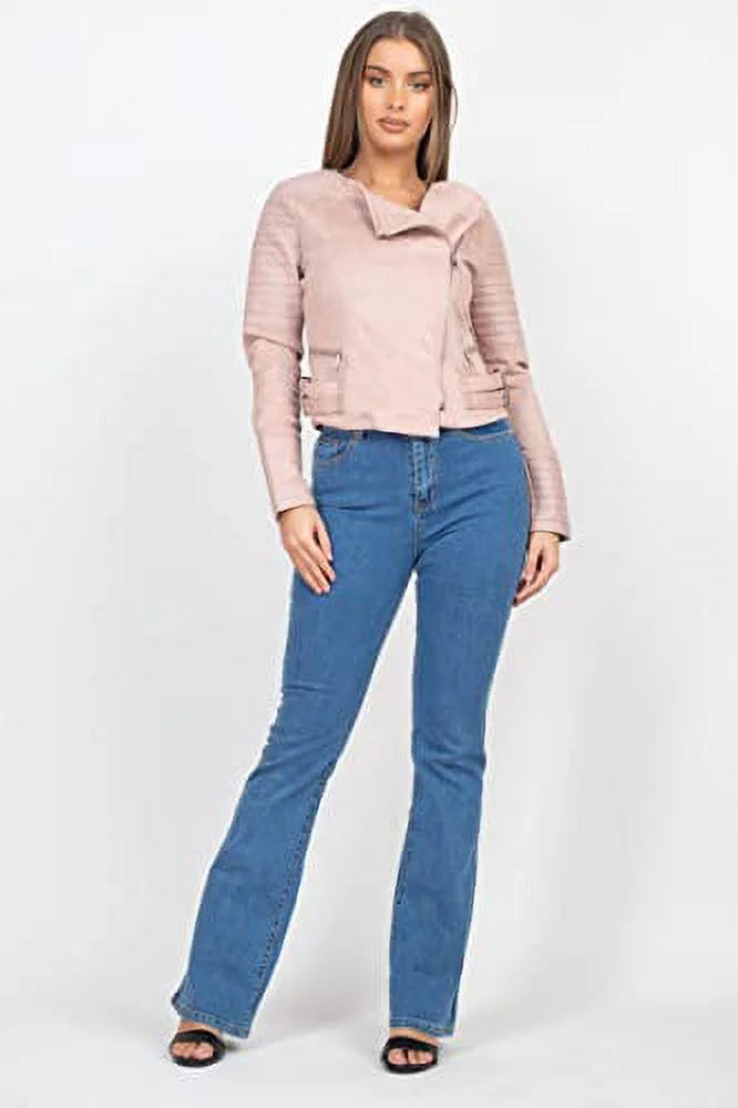 Quilted Sleeves Zip-Up Biker Jacket J47782