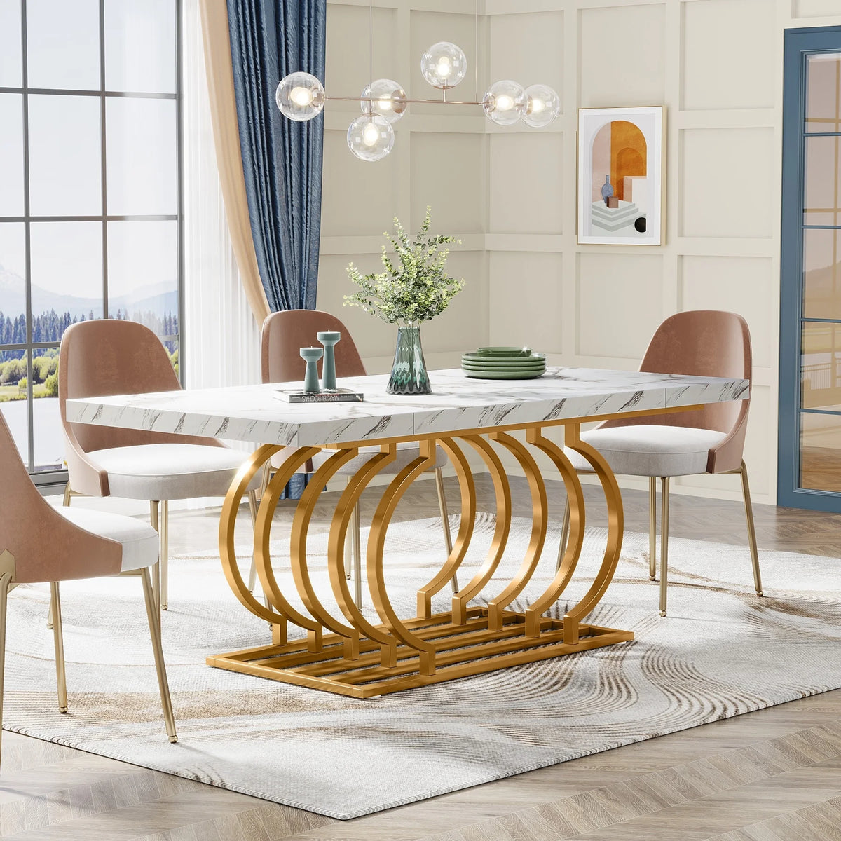 63" Faux Marble Wood Dining Table O86594