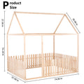 Full Size Wood Floor Bed Frame with Roof and Fence F92686