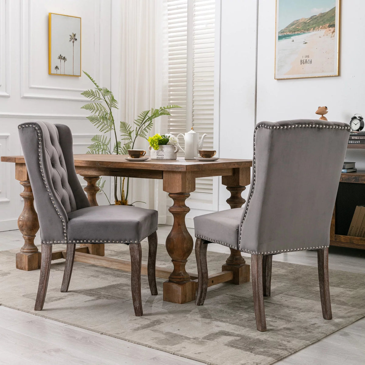 Gray Velvet Wood Set of 2 Dining Chair P8535