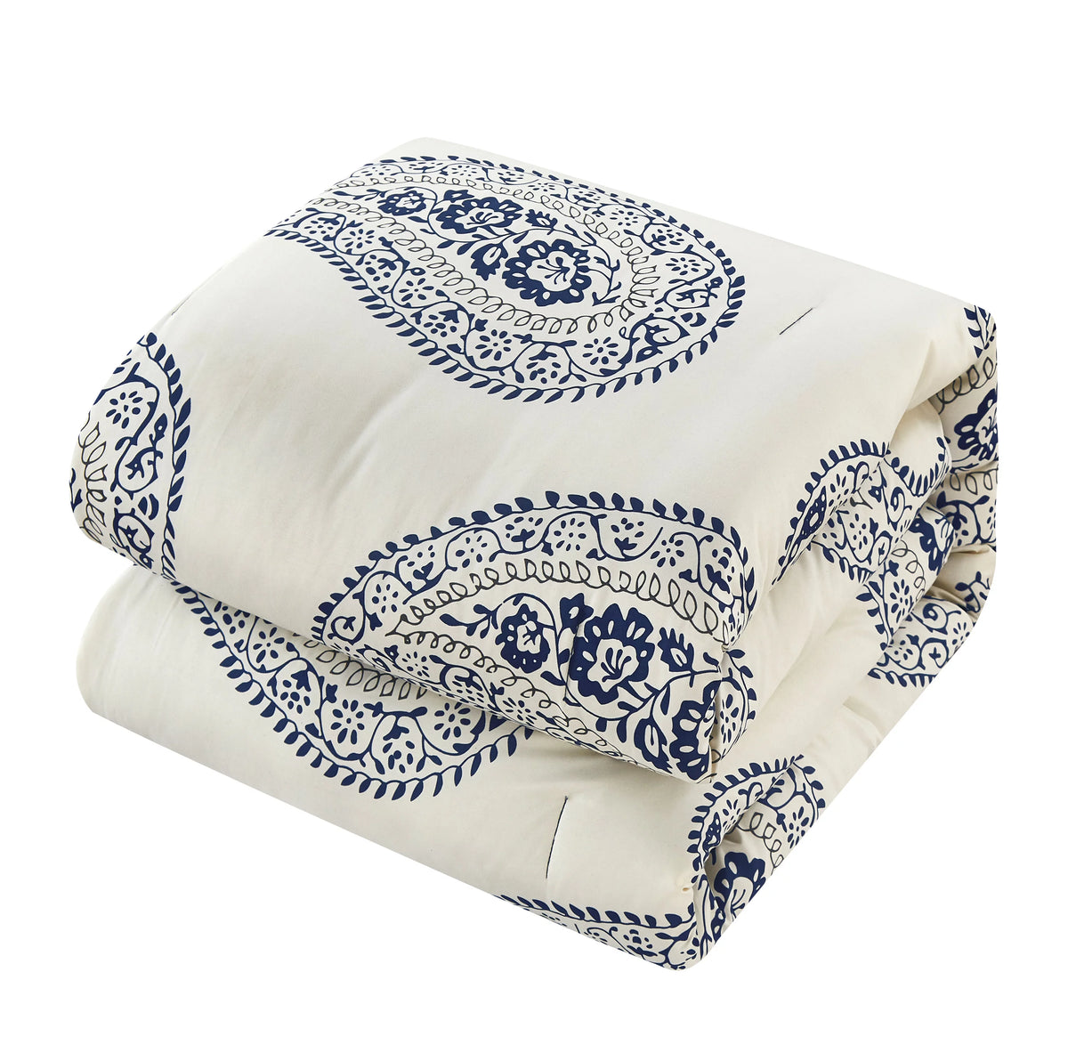 12-Piece Reversible Paisley Comforter Set Queen Navy Q358