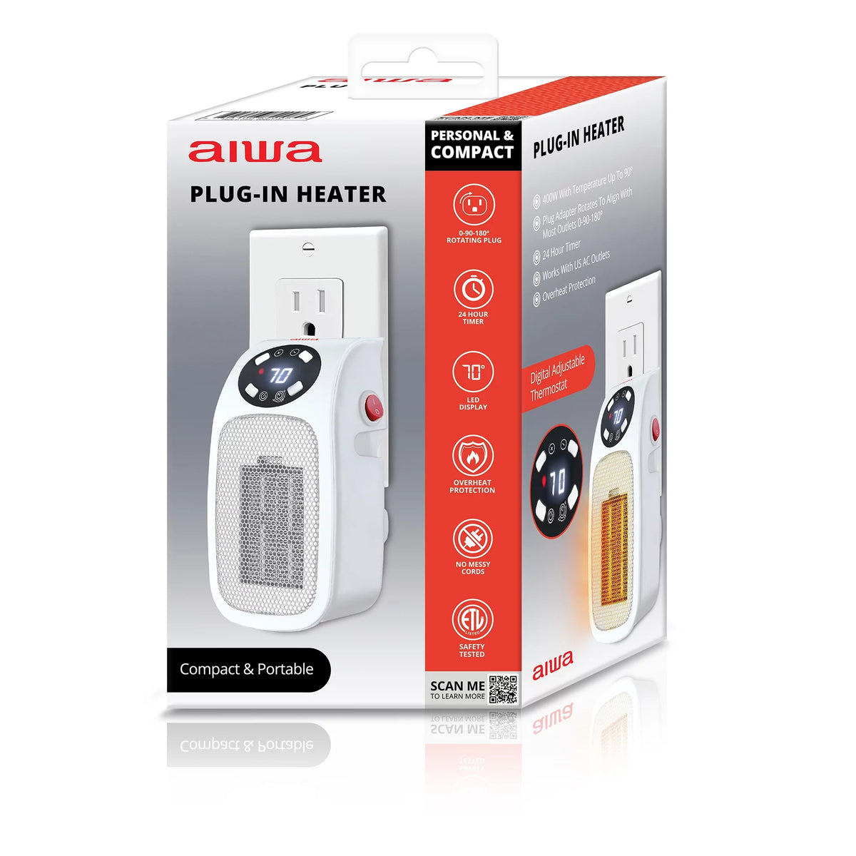 Plug-in Electric Space Heater with LCD Digital Screen and 24 hour Timer I67522