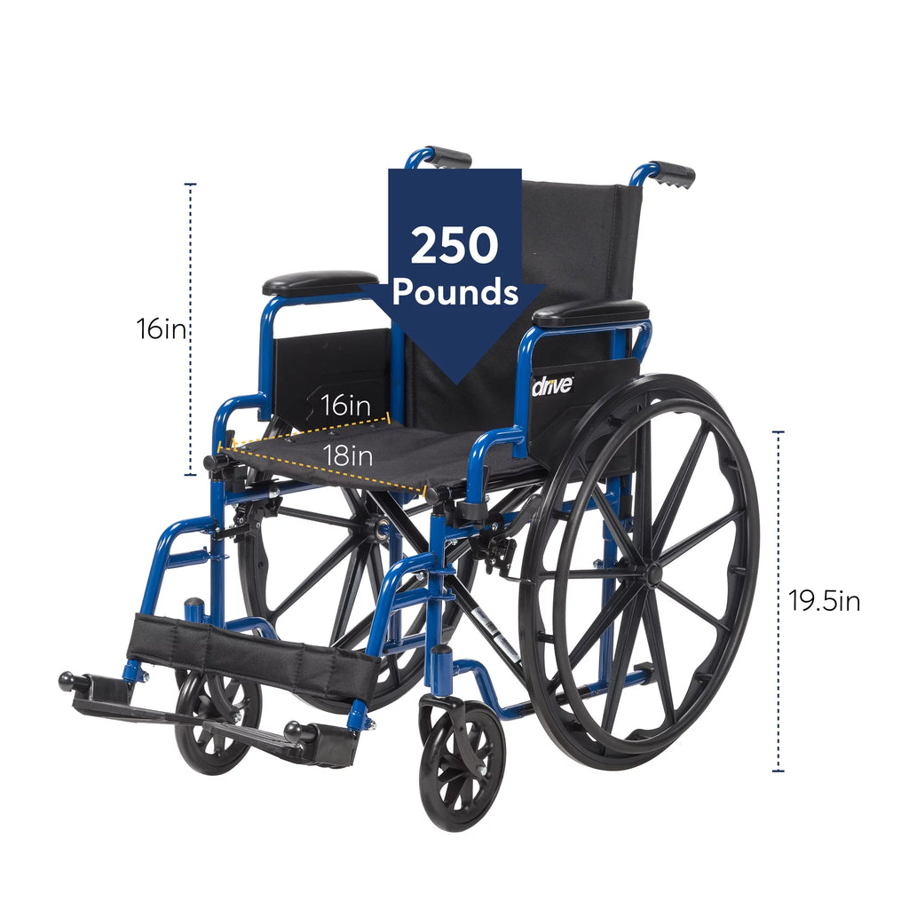 Blue Streak Wheelchair with Flip Back Desk Arms, Swing Away Footrests, 18" Seat U18460