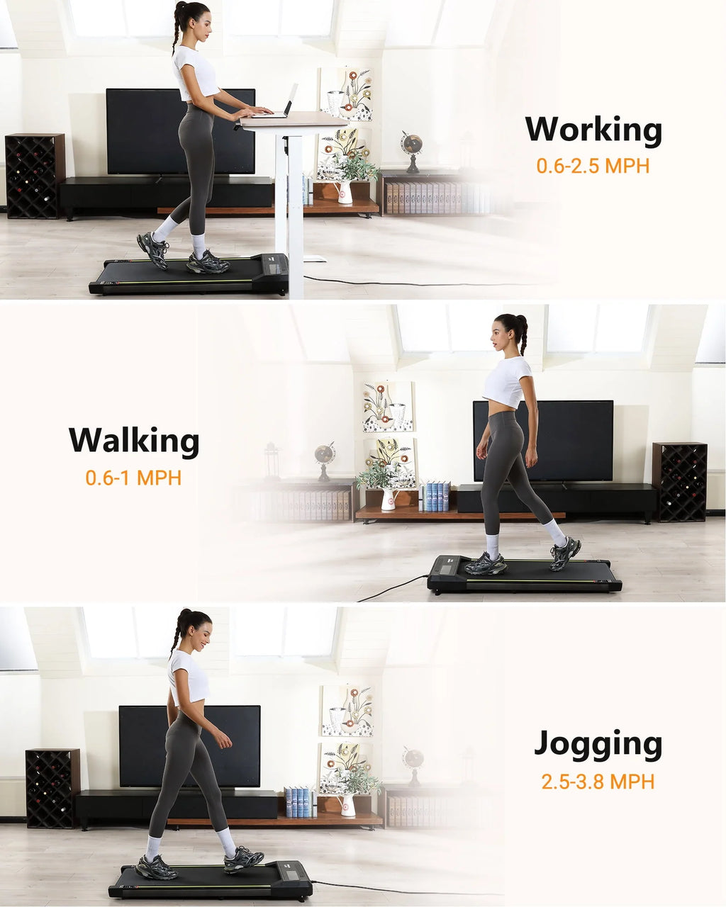 Black Portable Under Desk Treadmill with Remote Control Y387