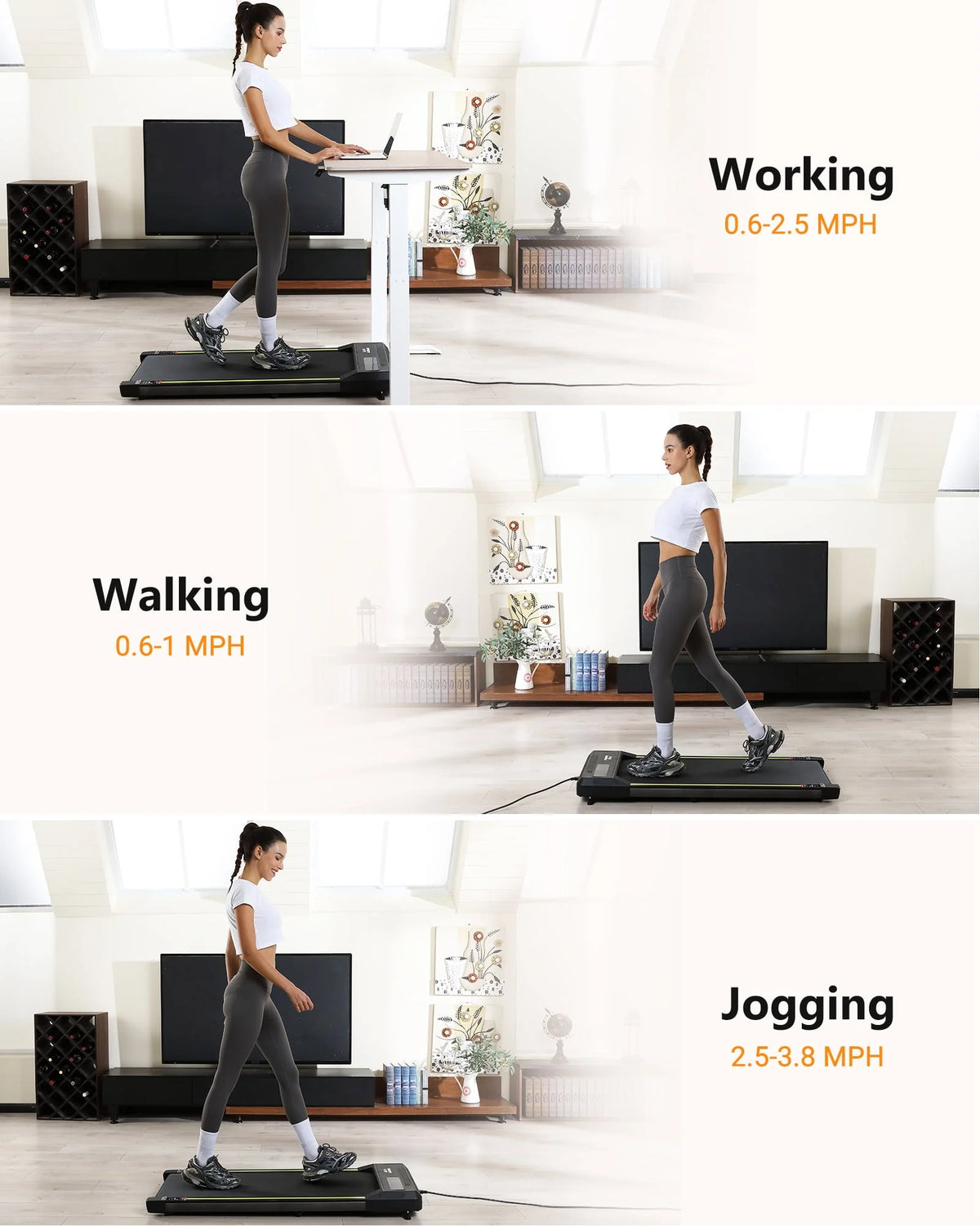 Black Portable Under Desk Treadmill with Remote Control Y387