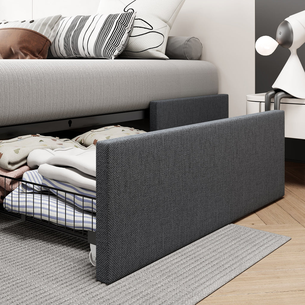 Dark Grey Full Size Platform Bed Frame with 3 Storage Drawers Q354