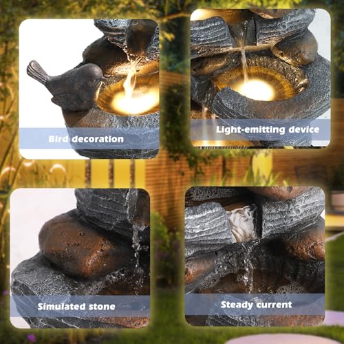 5-Tiers Cascading Rock Water Fountain with 4 LED Lights Z3557