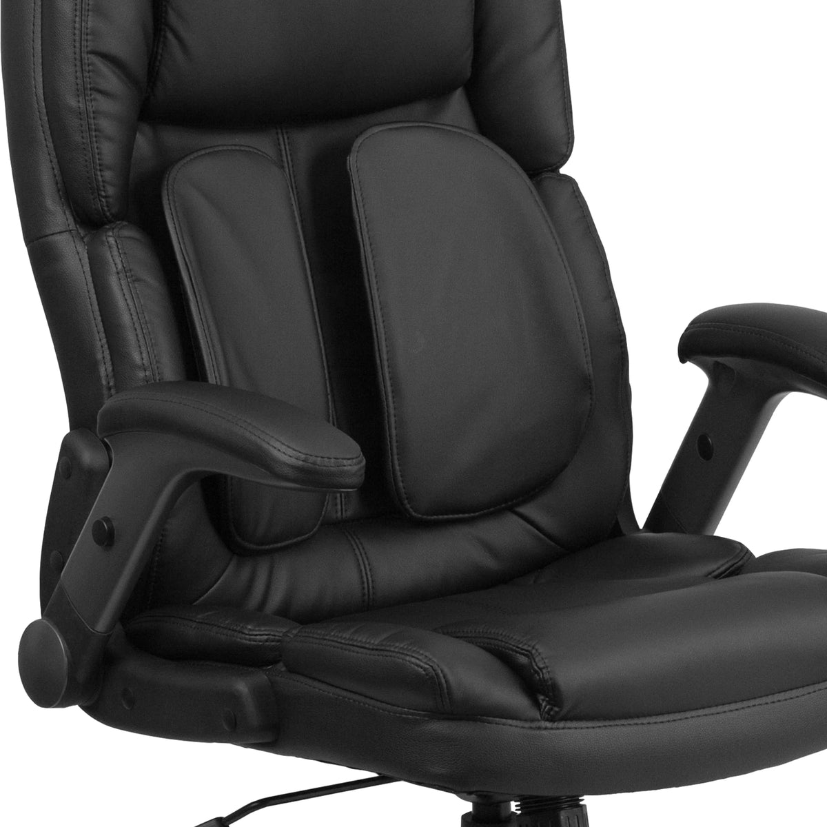 Black LeatherSoft Executive Swivel Ergonomic Office Chair with Flip-Up Arms K358