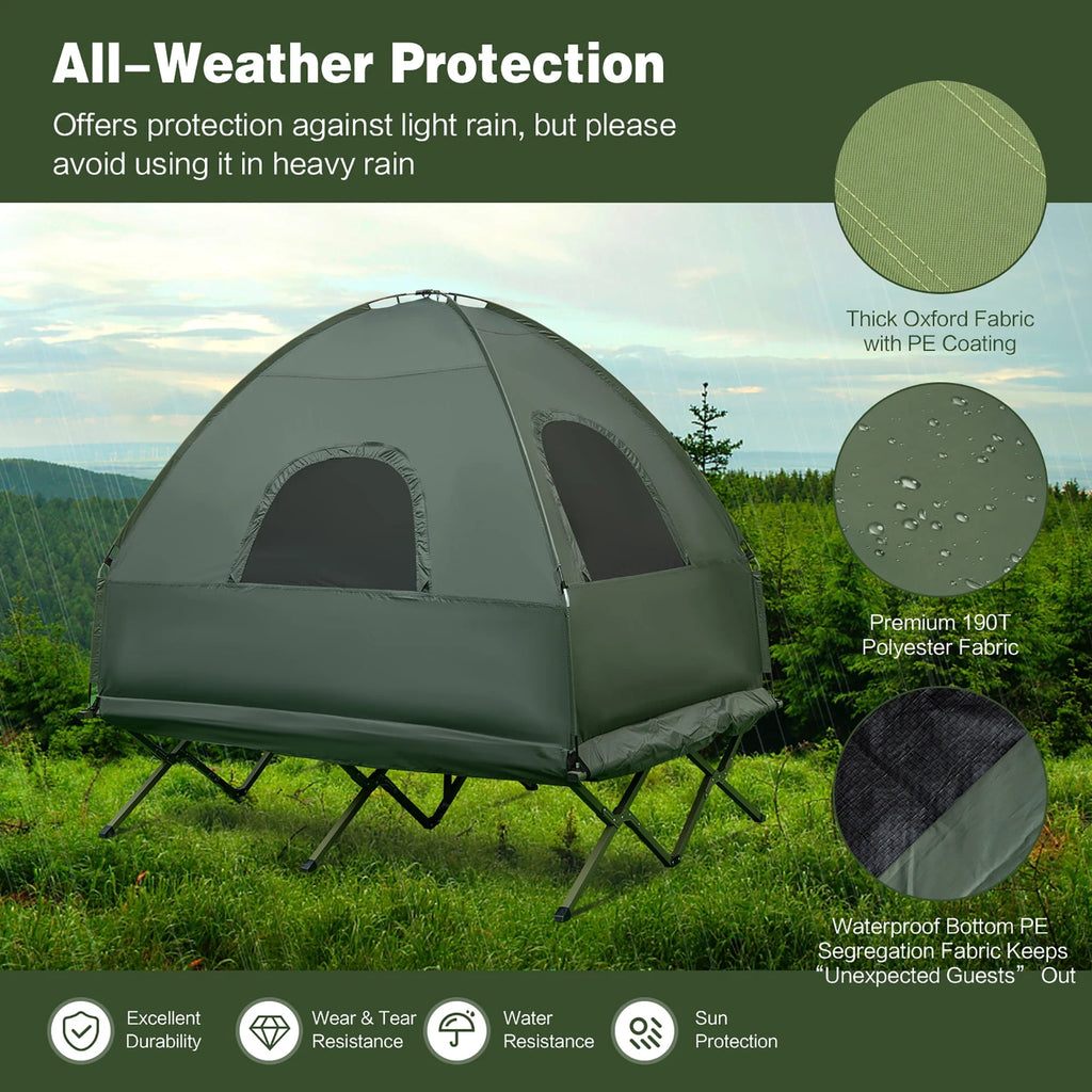 2-Person Pop-Up Tent Camping Cot with Air Mattress and Sleeping Bag J831