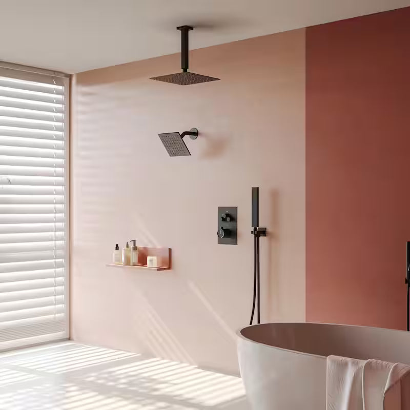 12 in. 6 in. Rainfall Wall and Ceiling Mount 2.5 GPM Fixed and Handheld Shower Head Matte Black S49610