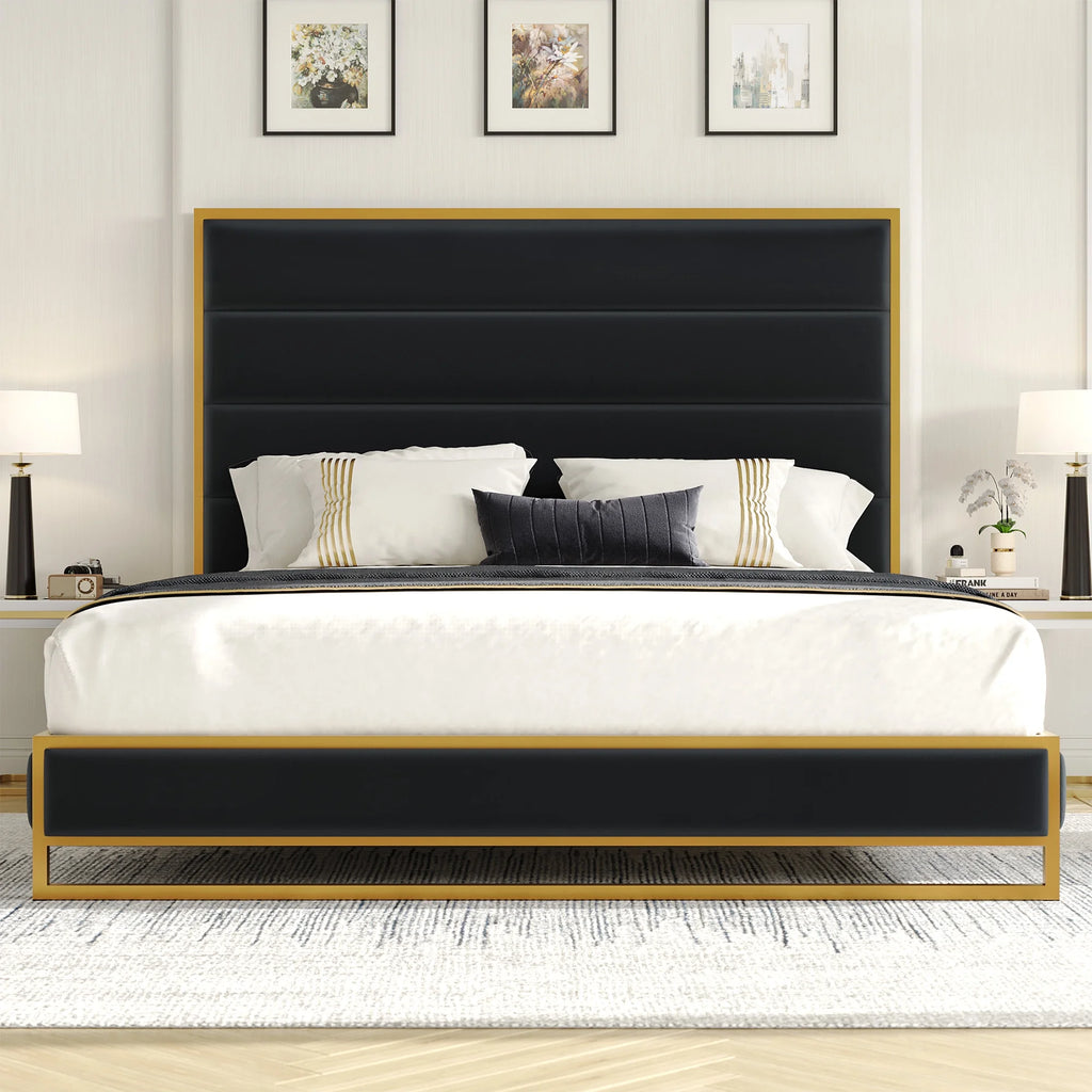 King Size Off-white Velvet Upholstered Platform Bed R742251