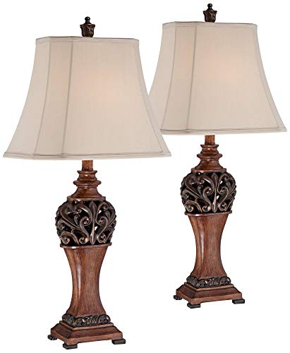 30" Tall Set of 2 Bronze Wood Table Lamps H5651