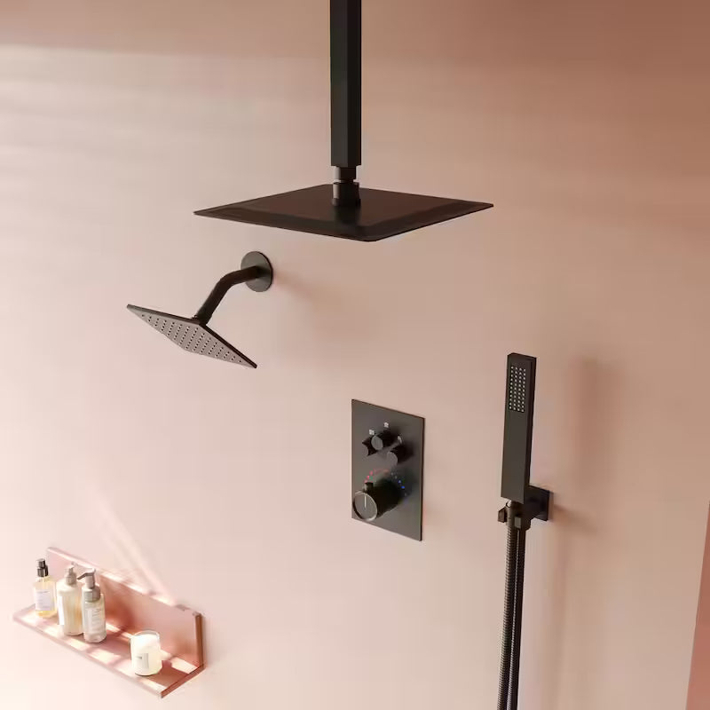 12 in. 6 in. Rainfall Wall and Ceiling Mount 2.5 GPM Fixed and Handheld Shower Head Matte Black S49610
