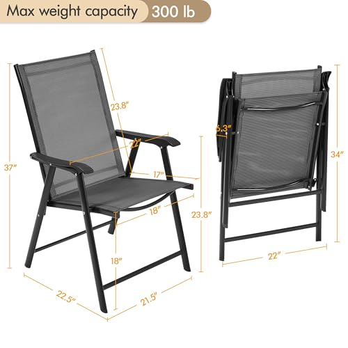 Black Set of 4 Folding Patio Dining Chairs with Armrests F48445