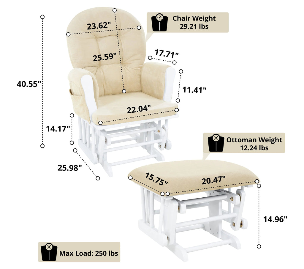 White Glider and Ottoman Set F34956