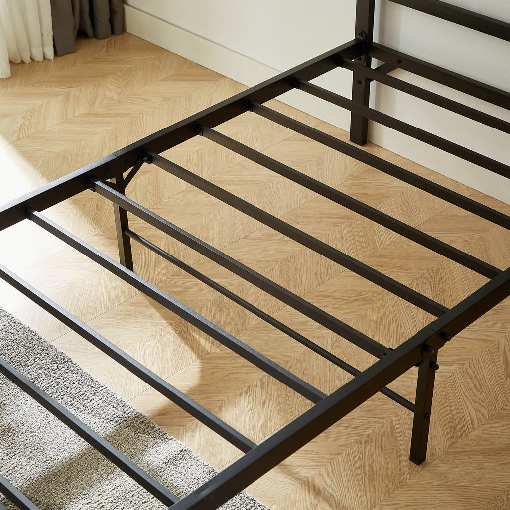 Metal Platform Bed Frame with Headboard and Footboard, Twin, Matte Black N365